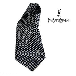 Yves Saint Laurent Paris Luxury Silk Necktie Tie Vintage Monogrammed Window Pane